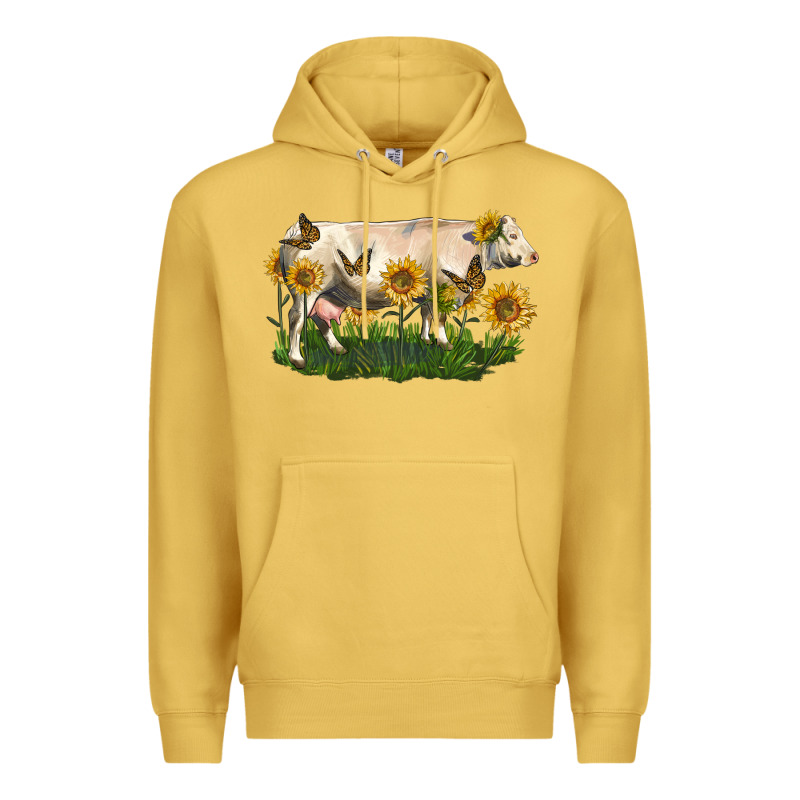 Charolais Cow With Sunflower Premium Hoodie by LillyAllenDesigns | Teevron