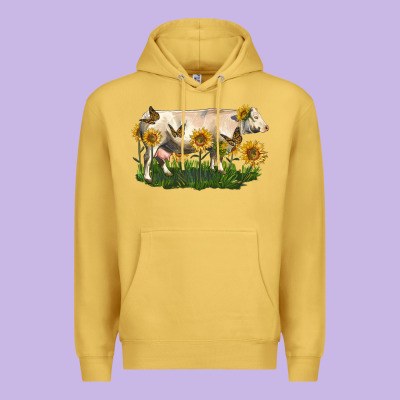 Charolais Cow With Sunflower Premium Hoodie Designed By Lillyallendesigns