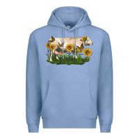 Colony Blue charolais cow with sunflower Premium Hoodie - LillyAllenDesigns