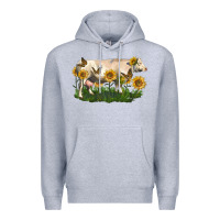 Heather Grey charolais cow with sunflower Premium Hoodie - LillyAllenDesigns