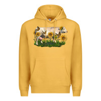 Mustard charolais cow with sunflower Premium Hoodie - LillyAllenDesigns