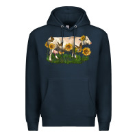 Navy charolais cow with sunflower Premium Hoodie - LillyAllenDesigns