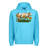 Ocean Blue charolais cow with sunflower Premium Hoodie - LillyAllenDesigns