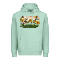 Seafoam charolais cow with sunflower Premium Hoodie - LillyAllenDesigns