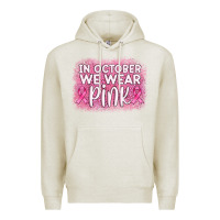 Oatmeal Heather in october we wear pink leopard glitter Premium Hoodie - AdoDesignShop