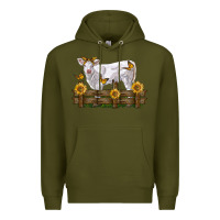 Army Green charolais calf with sunflowers Premium Hoodie - LillyAllenDesigns