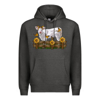 Charcoal Heather charolais calf with sunflowers Premium Hoodie - LillyAllenDesigns