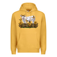 Mustard charolais calf with sunflowers Premium Hoodie - LillyAllenDesigns