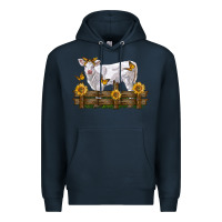 Navy charolais calf with sunflowers Premium Hoodie - LillyAllenDesigns