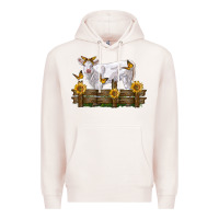 Pale Pink charolais calf with sunflowers Premium Hoodie - LillyAllenDesigns