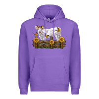Purple charolais calf with sunflowers Premium Hoodie - LillyAllenDesigns
