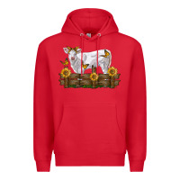 Red charolais calf with sunflowers Premium Hoodie - LillyAllenDesigns