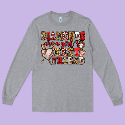 Diamonds Are A Girl's Best Friend Baseball Long Sleeve Tee Designed By Jasminsmagicworld