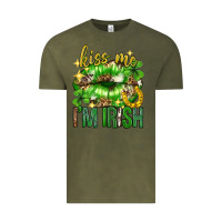 Vintage Olive Kiss me im irish st.patricks day lips st.patricks Vintage Tee - Neo Western