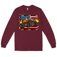 Burgundy american flag monster truck Long Sleeve Tee - Artiststas