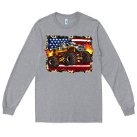 Heather Grey american flag monster truck Long Sleeve Tee - Artiststas