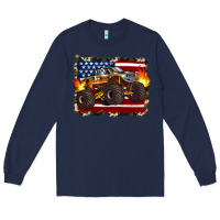 Navy american flag monster truck Long Sleeve Tee - Artiststas