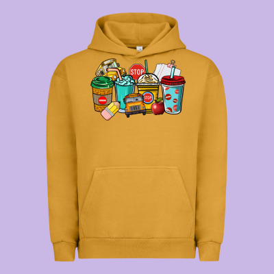 School Bus Driver Coffee Cups Urban Hoodie Designed By Nancycooperartshop