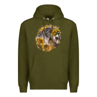 Army Green arabian horse with sunflowers Premium Hoodie - LillyAllenDesigns
