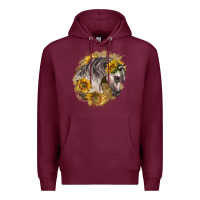 Burgundy arabian horse with sunflowers Premium Hoodie - LillyAllenDesigns