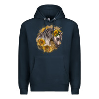 Navy arabian horse with sunflowers Premium Hoodie - LillyAllenDesigns