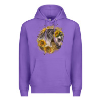 Purple arabian horse with sunflowers Premium Hoodie - LillyAllenDesigns