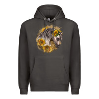 Smoke arabian horse with sunflowers Premium Hoodie - LillyAllenDesigns