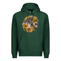 Sports Green arabian horse with sunflowers Premium Hoodie - LillyAllenDesigns