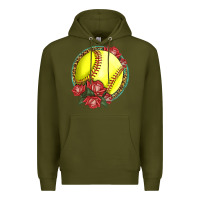 Army Green Western Softball With Roses Premium Hoodie - LillyAllenDesigns