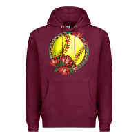 Burgundy Western Softball With Roses Premium Hoodie - LillyAllenDesigns