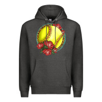 Charcoal Heather Western Softball With Roses Premium Hoodie - LillyAllenDesigns