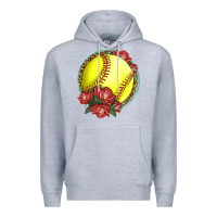 Heather Grey Western Softball With Roses Premium Hoodie - LillyAllenDesigns