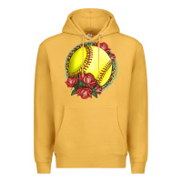 Mustard Western Softball With Roses Premium Hoodie - LillyAllenDesigns