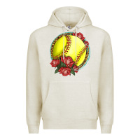 Oatmeal Heather Western Softball With Roses Premium Hoodie - LillyAllenDesigns
