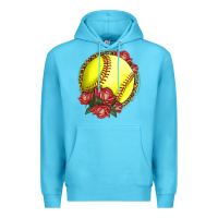 Ocean Blue Western Softball With Roses Premium Hoodie - LillyAllenDesigns