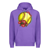 Purple Western Softball With Roses Premium Hoodie - LillyAllenDesigns
