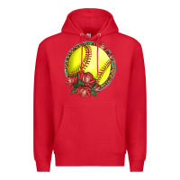 Red Western Softball With Roses Premium Hoodie - LillyAllenDesigns