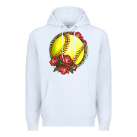 White Western Softball With Roses Premium Hoodie - LillyAllenDesigns