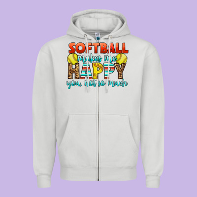 Softball Makes Me Happy You, Not So Much Zipper Hoodie Designed By Lillyallendesigns