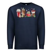 Navy christmas tree cake and coffee cups Premium Sweatshirt - MaliasSmallBusiness