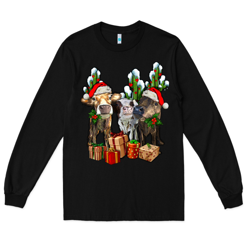 Western Christmas Cows And Cactuses Long Sleeve Tee by AdoDesignShop | Teevron