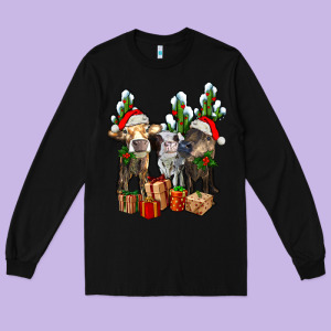 Western Christmas Cows And Cactuses Long Sleeve Tee Designed By Adodesignshop