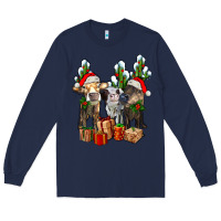 Navy western christmas cows and cactuses Long Sleeve Tee - AdoDesignShop