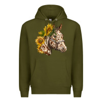 Army Green appaloosa horse with sunflowers Premium Hoodie - LillyAllenDesigns