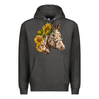 Charcoal Heather appaloosa horse with sunflowers Premium Hoodie - LillyAllenDesigns