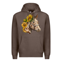 Coffee appaloosa horse with sunflowers Premium Hoodie - LillyAllenDesigns