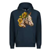 Navy appaloosa horse with sunflowers Premium Hoodie - LillyAllenDesigns