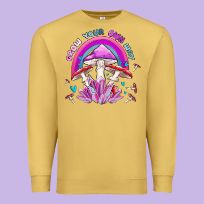 Grow Your Own Way Crystal And Mushroom Premium Sweatshirt Designed By Maliassmallbusiness