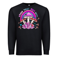 Black grow your own way crystal and mushroom Premium Sweatshirt - MaliasSmallBusiness