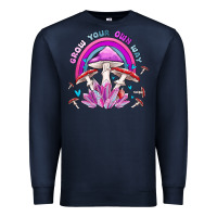 Navy grow your own way crystal and mushroom Premium Sweatshirt - MaliasSmallBusiness